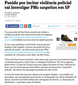 Fac simile da notícia na Folha de São Paulo.