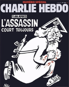 Reprodução capa da edição do Charlie Hebdo / A manchete diz: "Os assassinos ainda estão soltos"